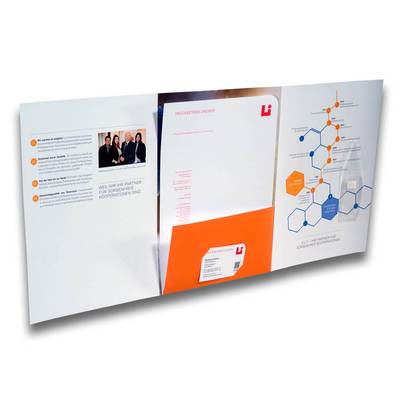 6 Seiten Mappe mit orangener Lasche in der Mitte